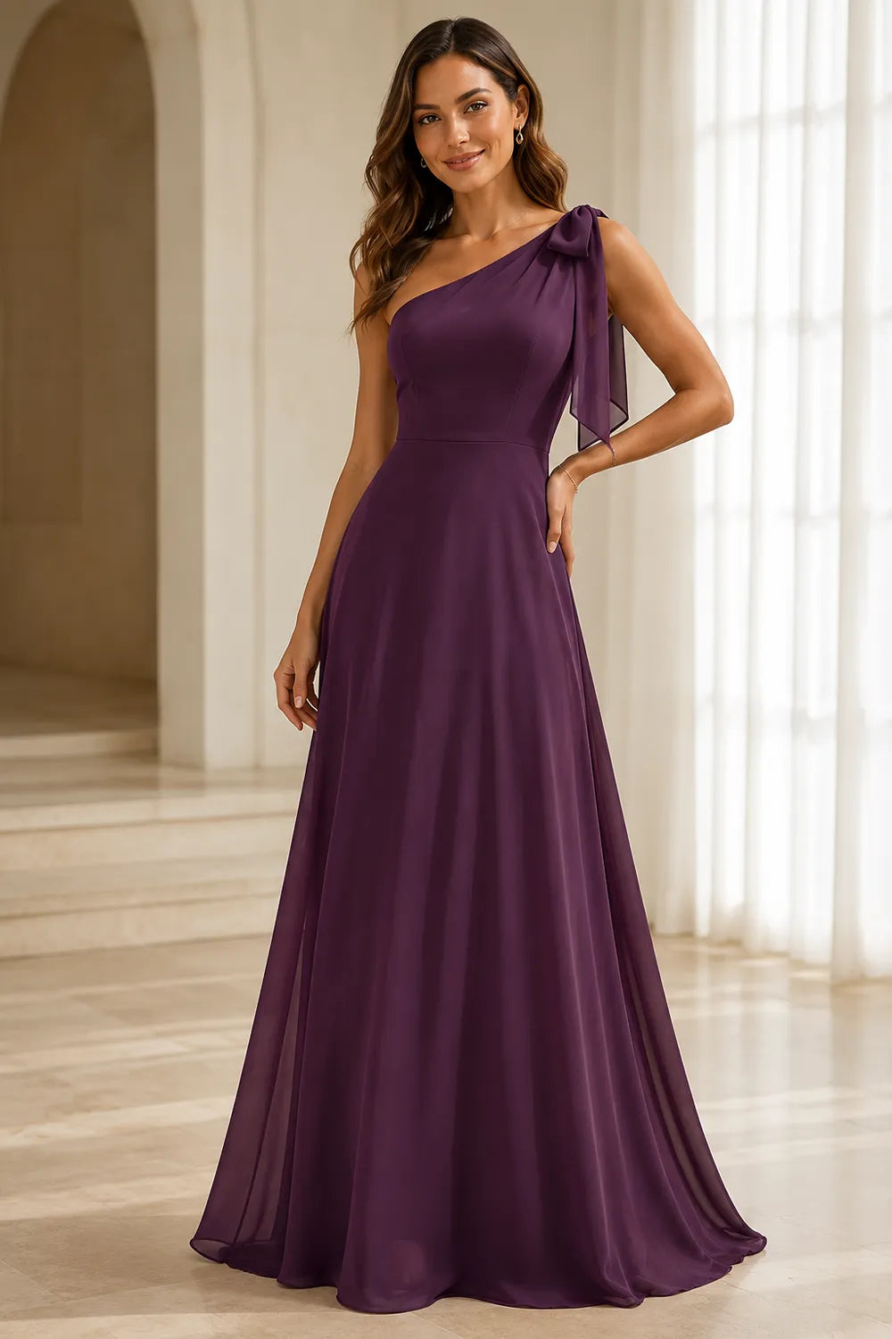 Flowing One Shoulder Evening Gown