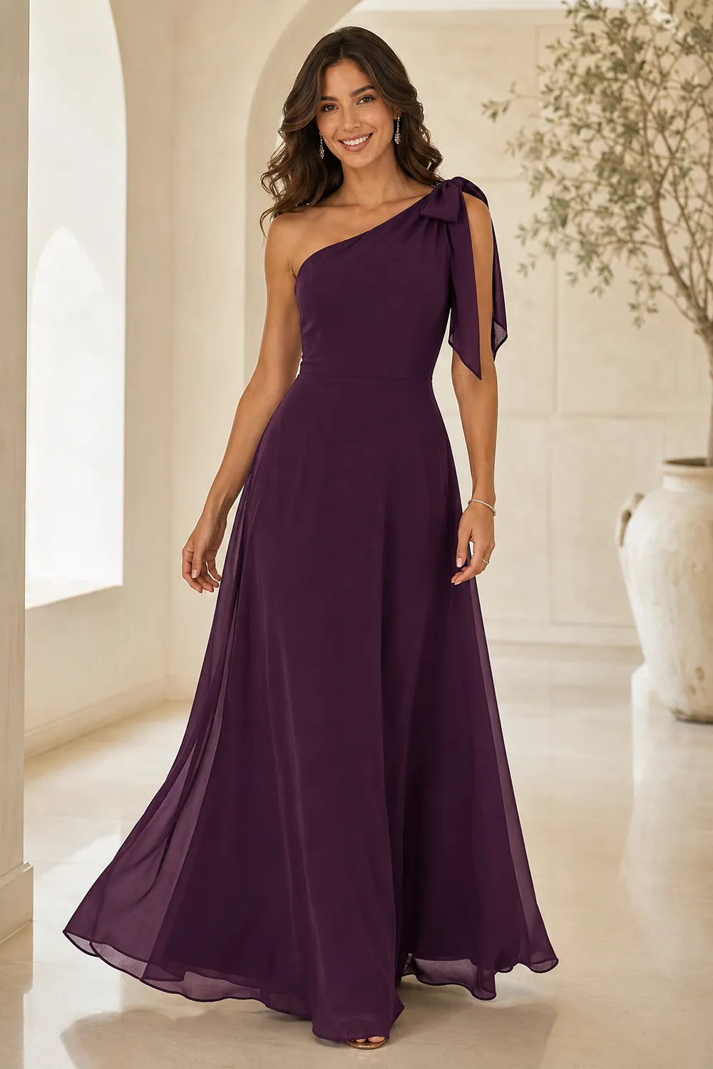 Flowing One Shoulder Evening Gown