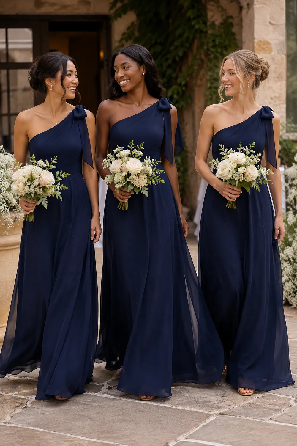 Flowing One Shoulder Evening Gown