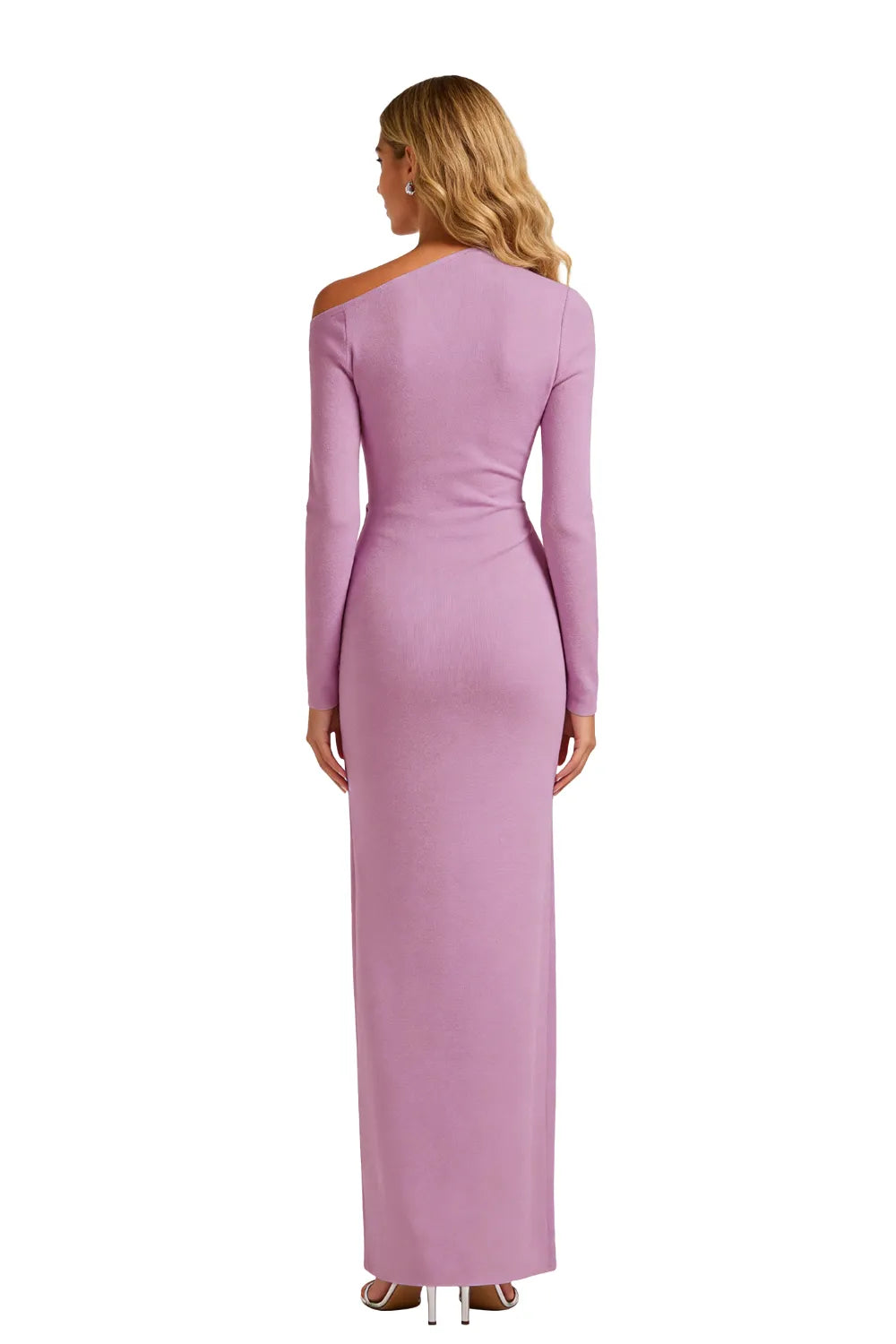 Asymmetric Neck Flare Sleeve Evening Dress