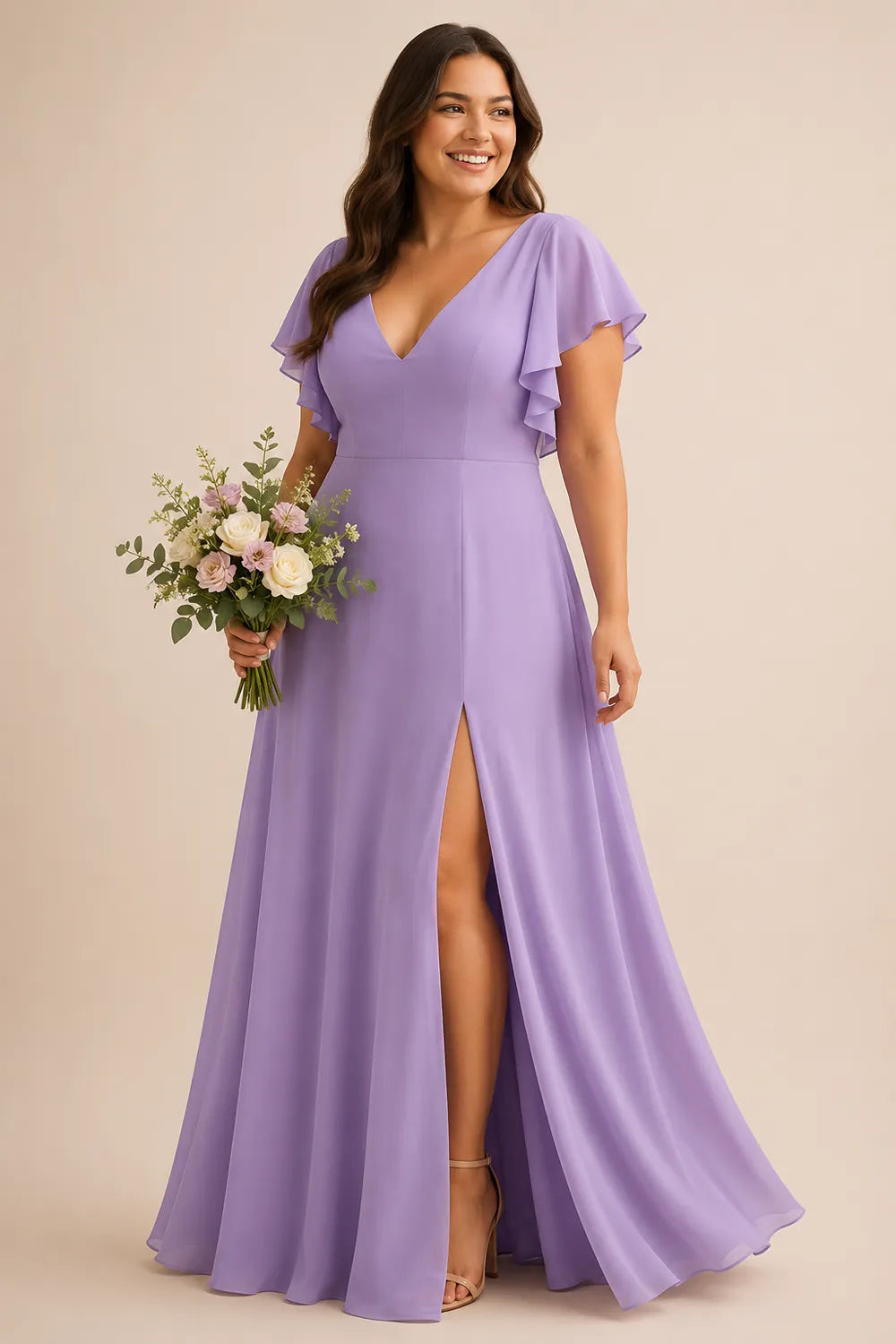 Flowing Flutter Sleeve Bridesmaid Dress