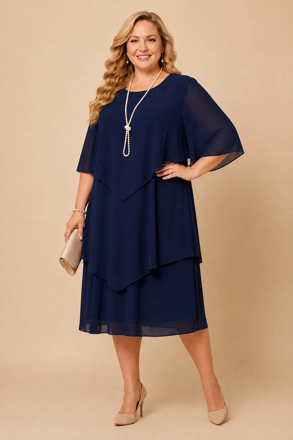 Layered Chiffon Midi Formal Dress