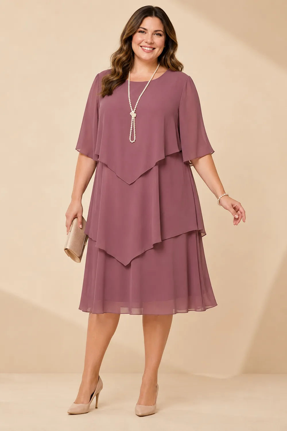 Layered Chiffon Midi Formal Dress
