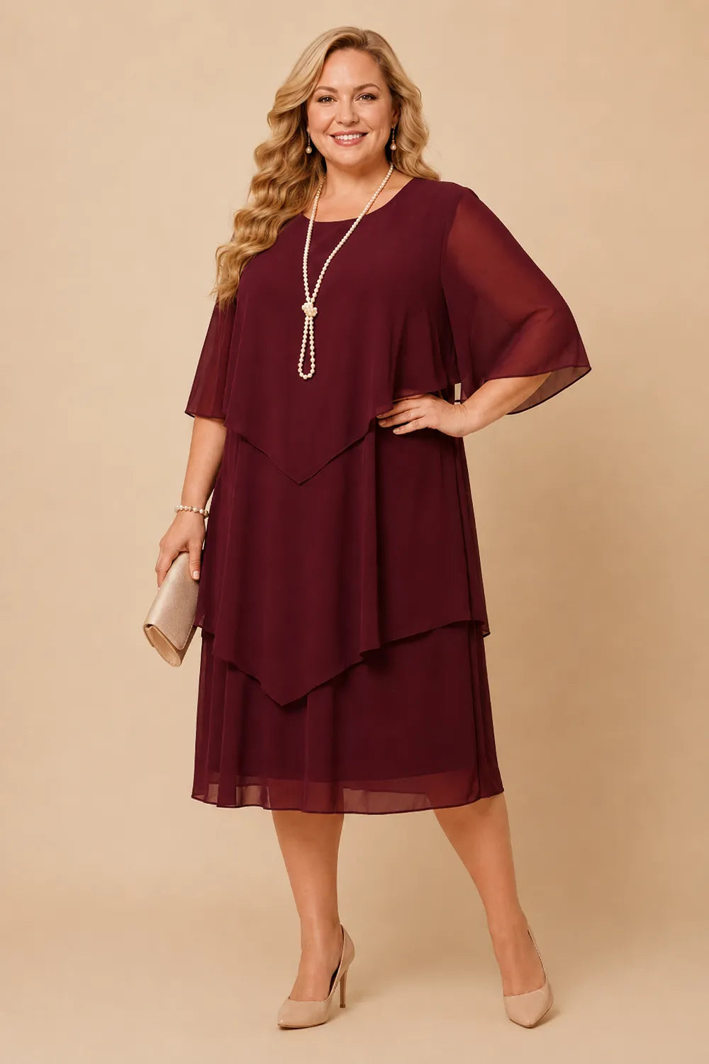 Layered Chiffon Midi Formal Dress