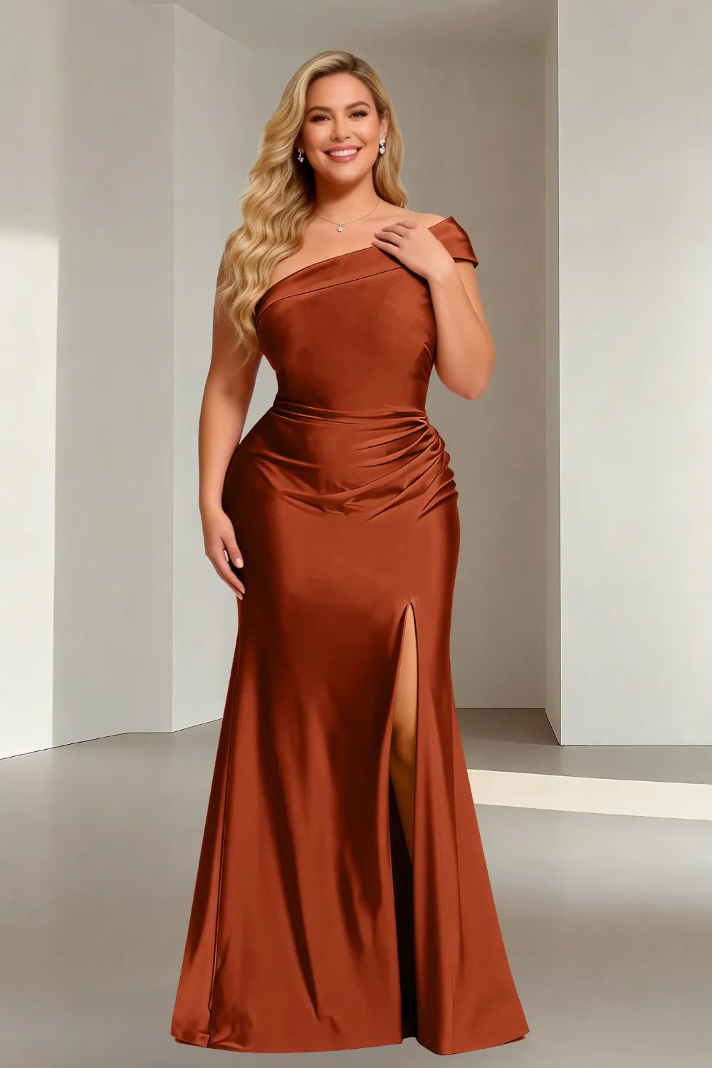 Glamorous Off-Shoulder Mermaid Satin Evening Gown