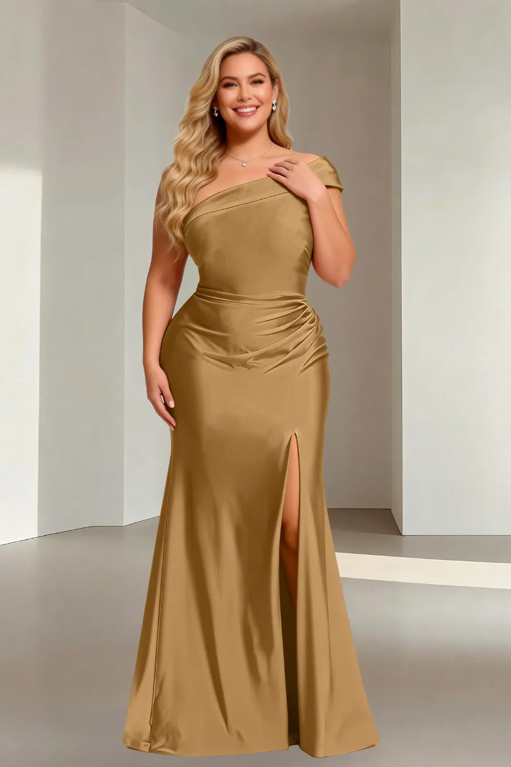 Glamorous Off-Shoulder Mermaid Satin Evening Gown