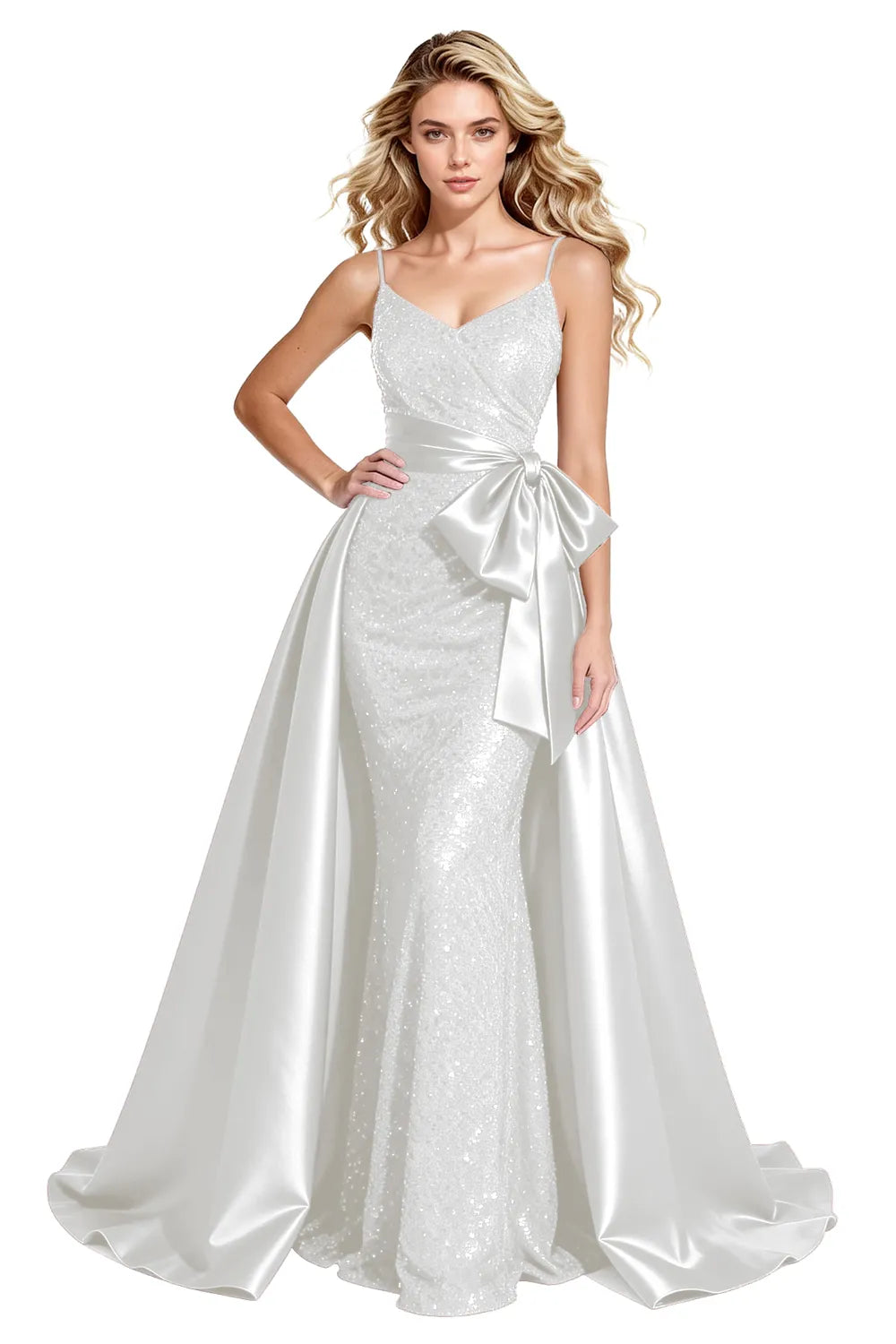 Glamorous Sequin Formal Gown with Statement Satin Bow