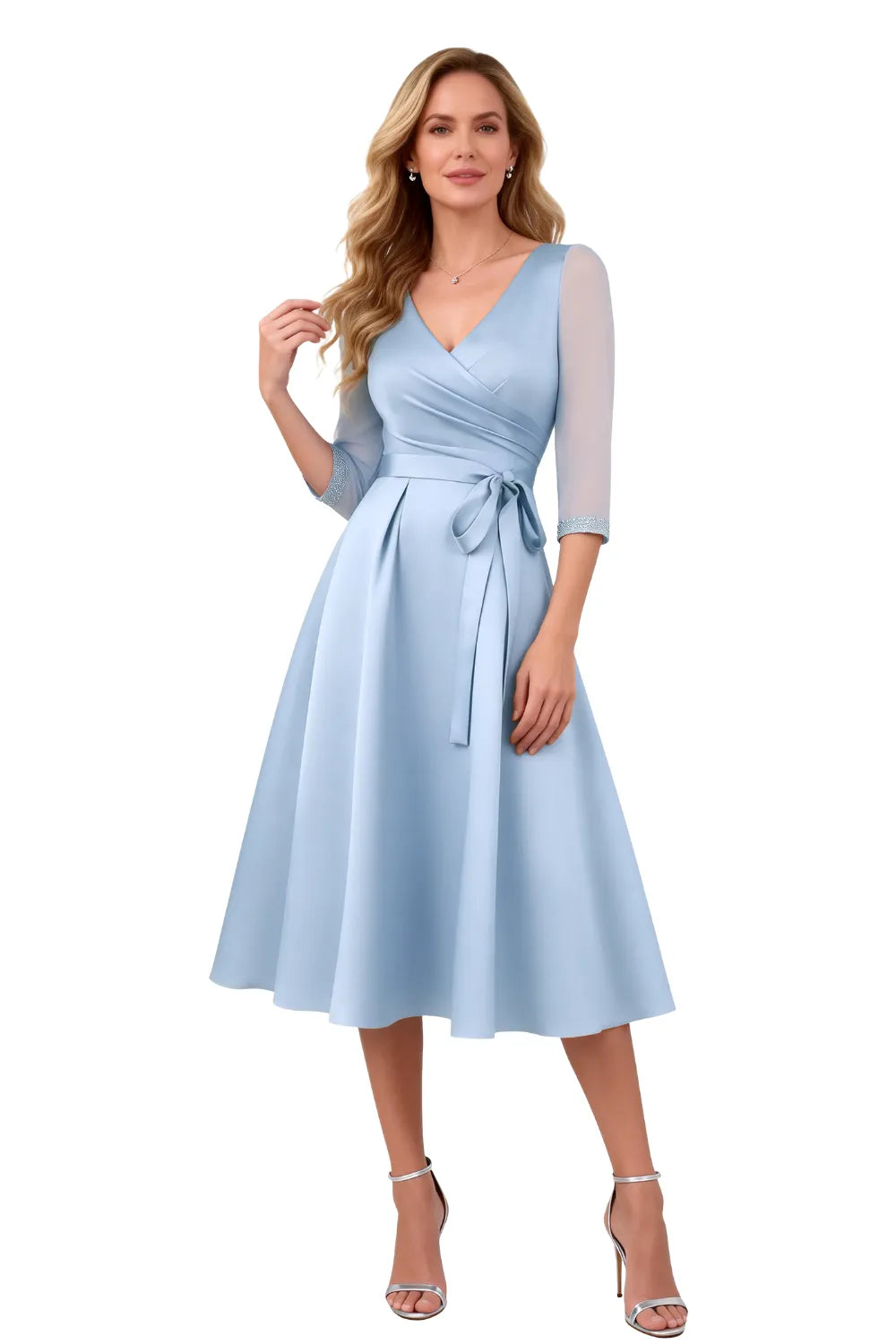 Classic A-Line Midi Dress with Waist Tie Detail