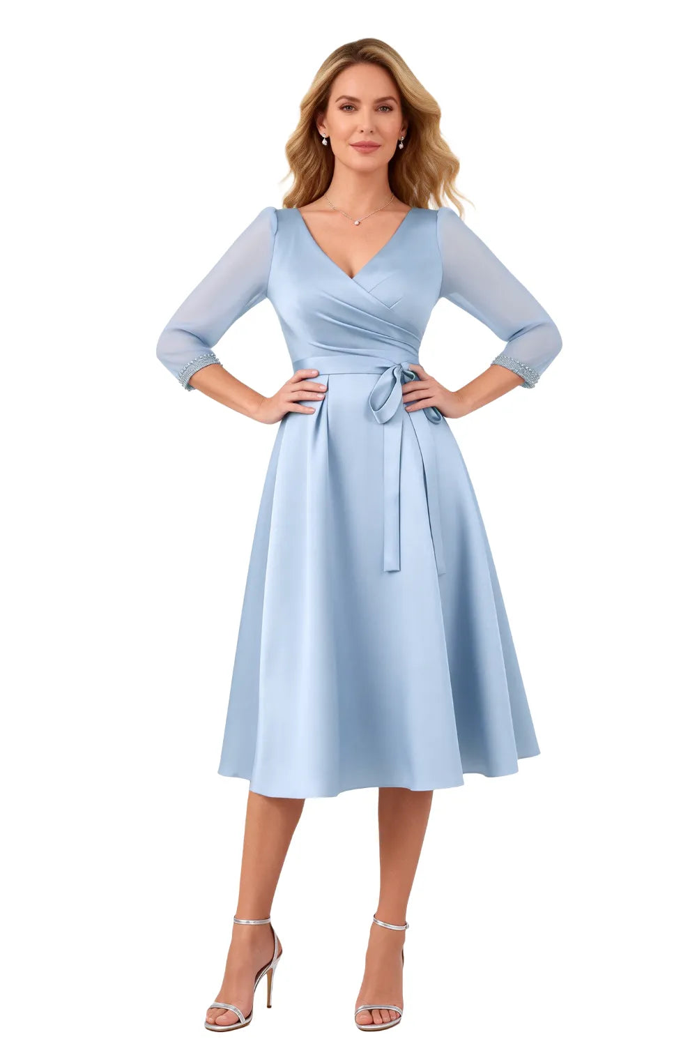 Classic A-Line Midi Dress with Waist Tie Detail