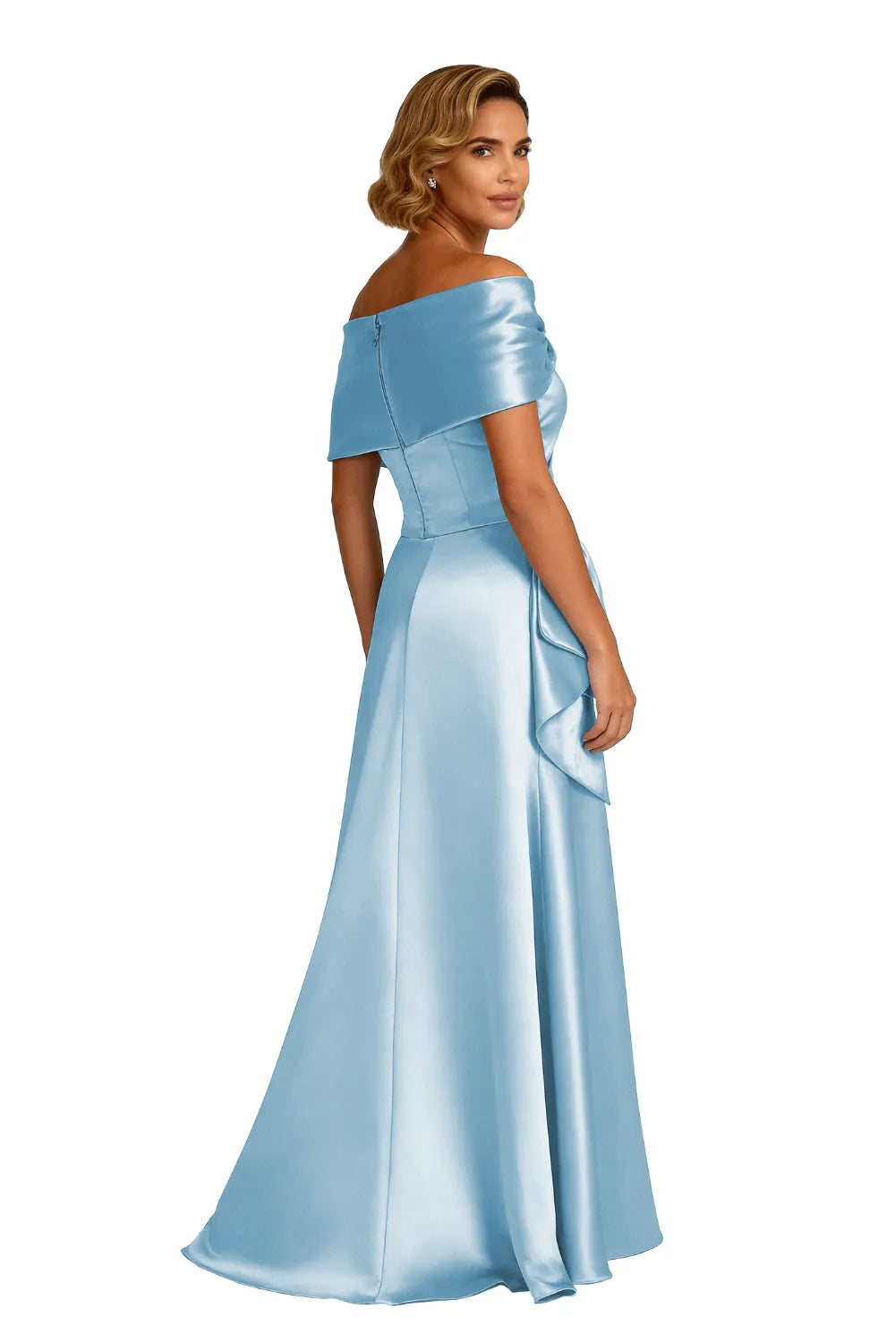 Asymmetrical Neck Floor Length Satin Formal Evening Gown
