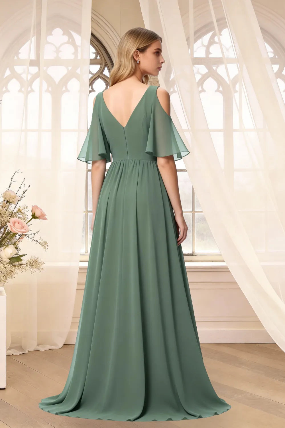 Romantic V-Neck Chiffon Bridesmaid Maxi Dress