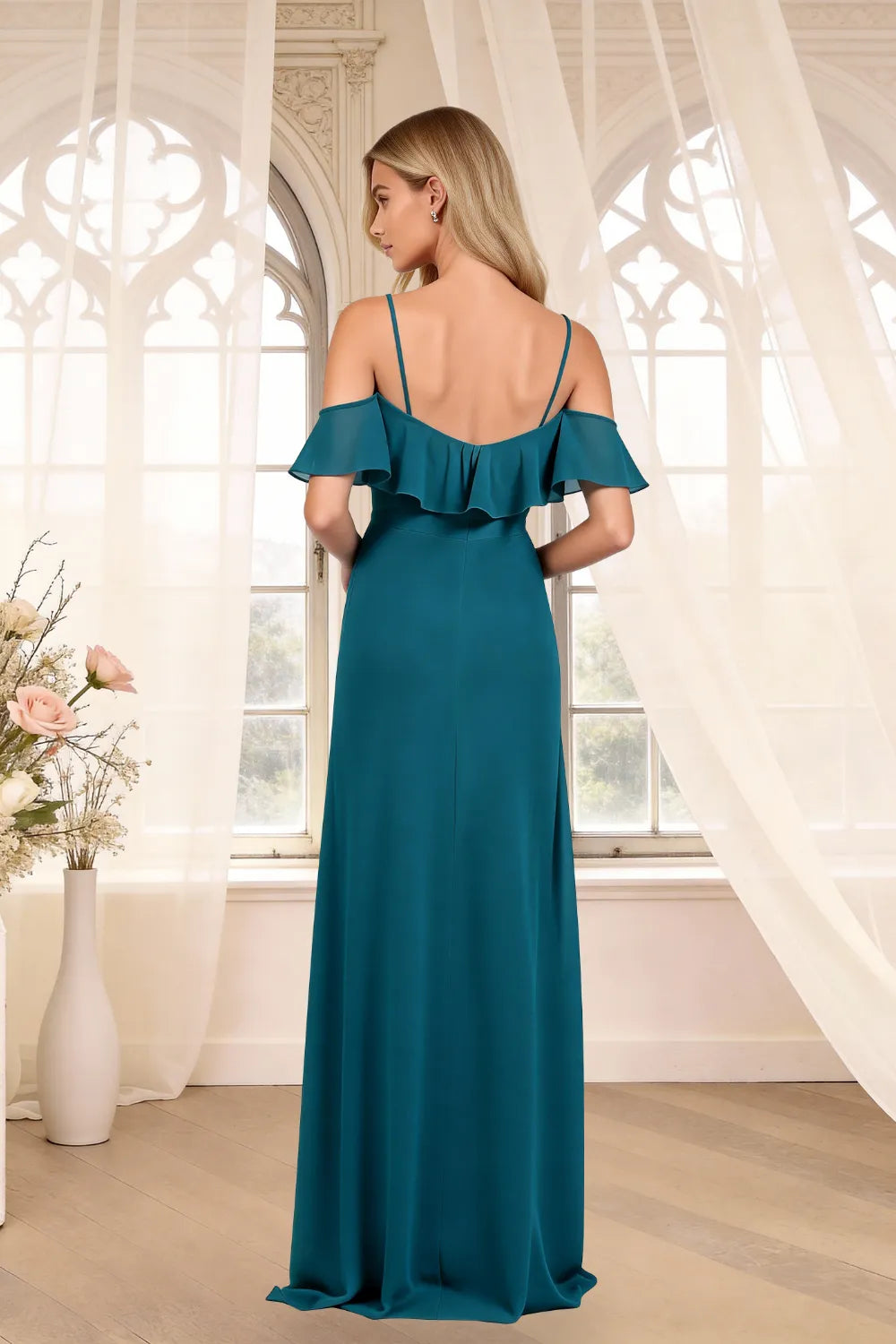 Classic Off Shoulder Chiffon Formal Evening Dress