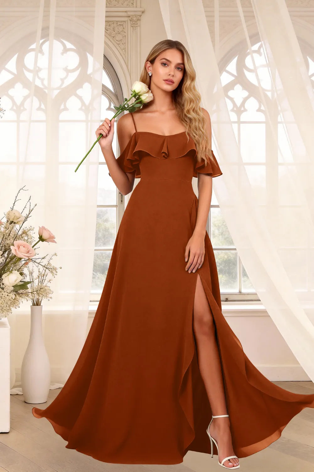 Classic Off Shoulder Chiffon Formal Evening Dress