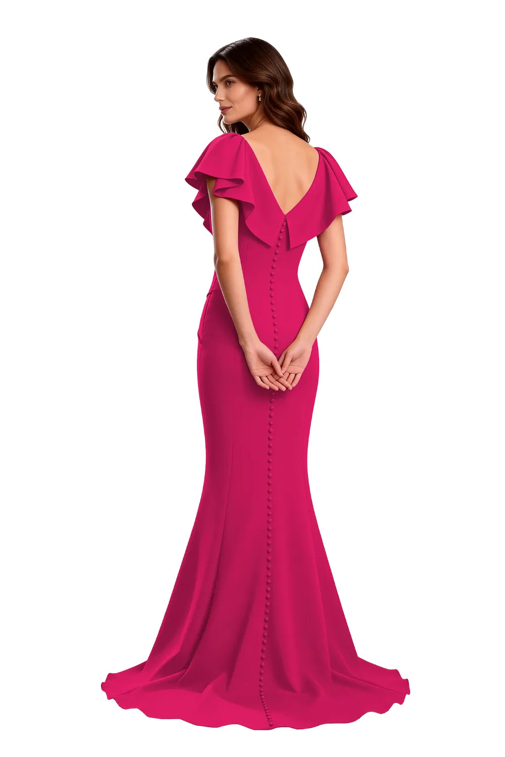 V-Neck Draped Flutter Sleeve Formal Maxi Gown