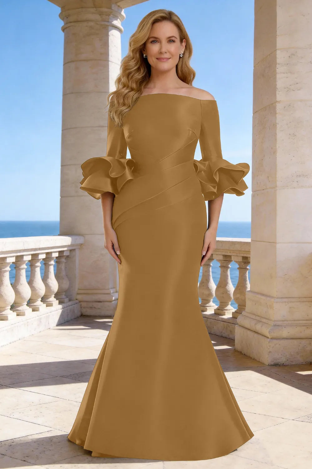 Elegant Off Shoulder Satin Mermaid Evening Gown