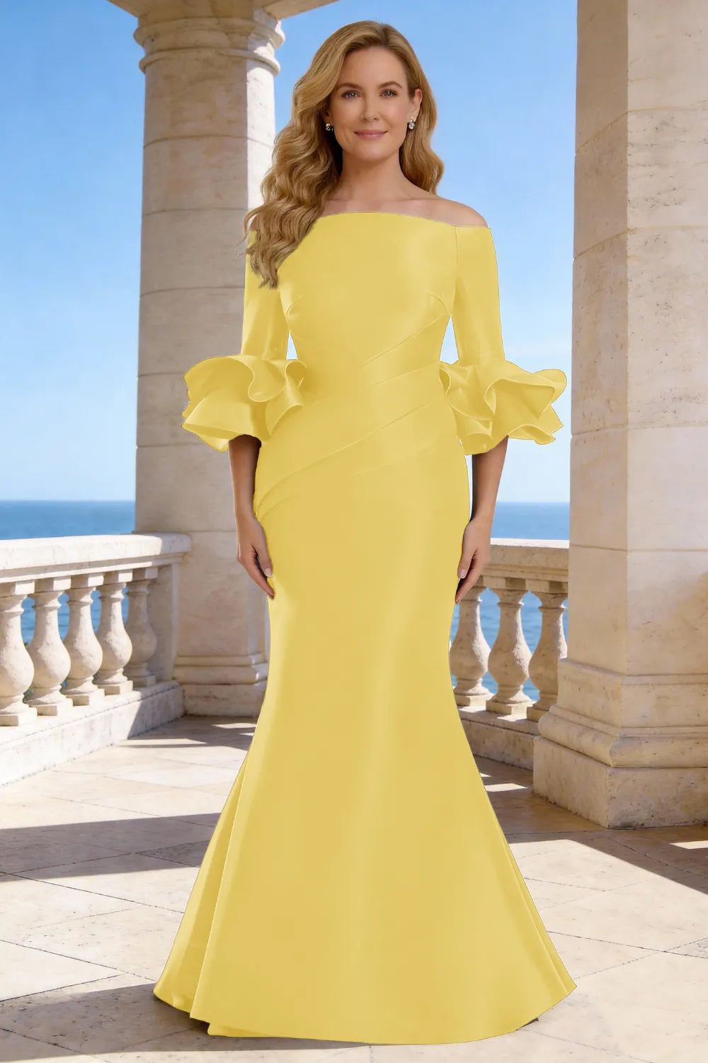 Elegant Off Shoulder Satin Mermaid Evening Gown