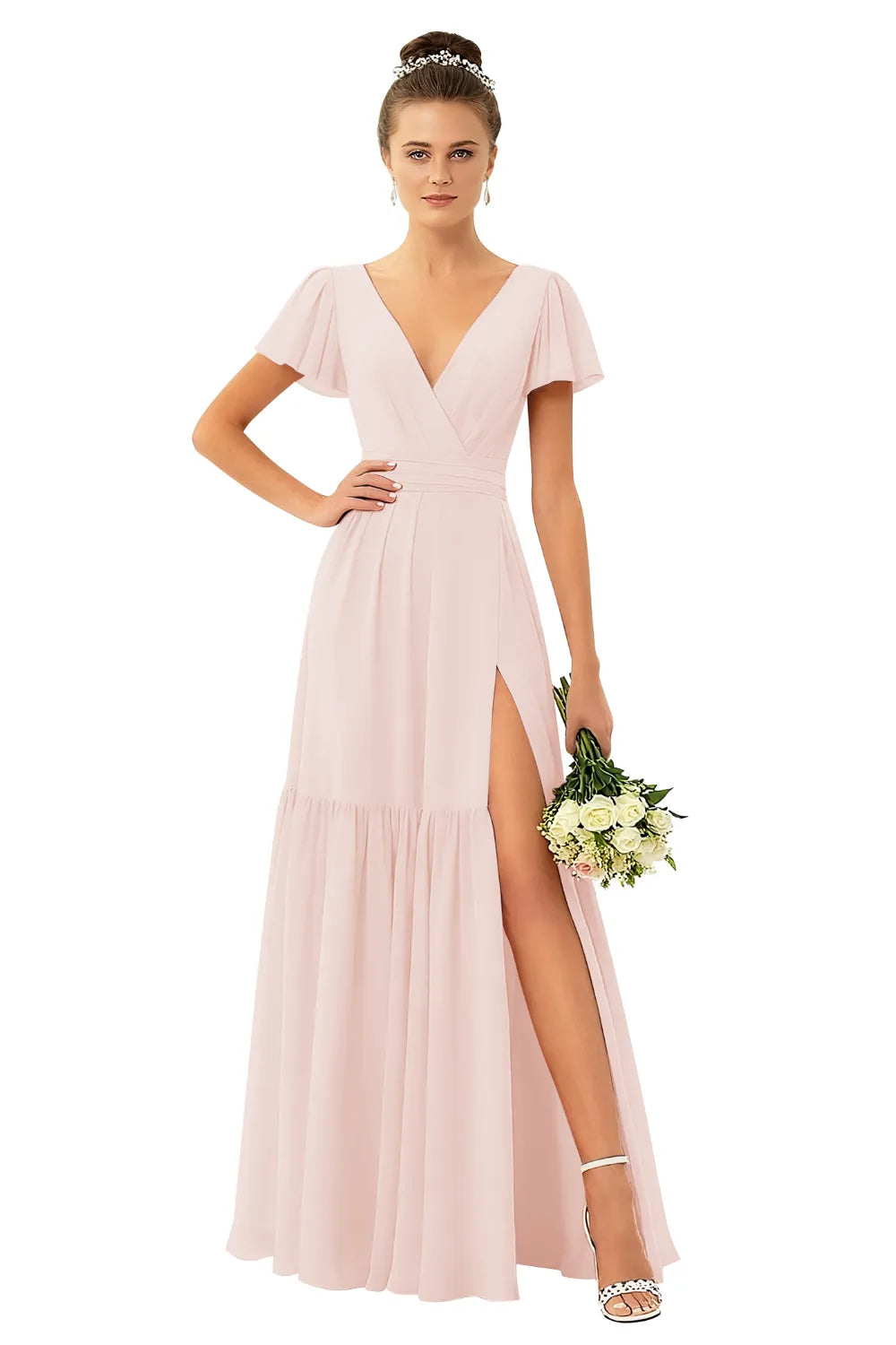 Flowy V-Neck Chiffon Formal Maxi Dress