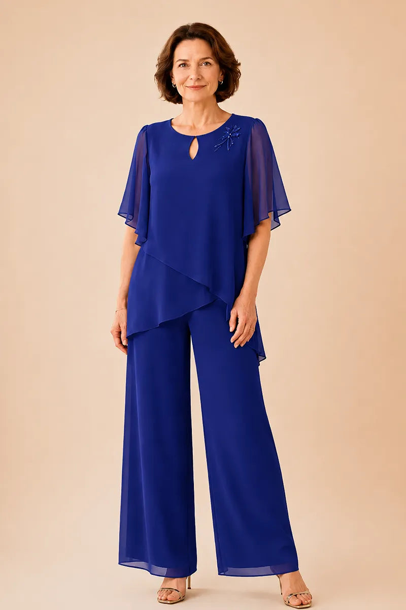 Embellished Keyhole Chiffon Overlay Pant Set