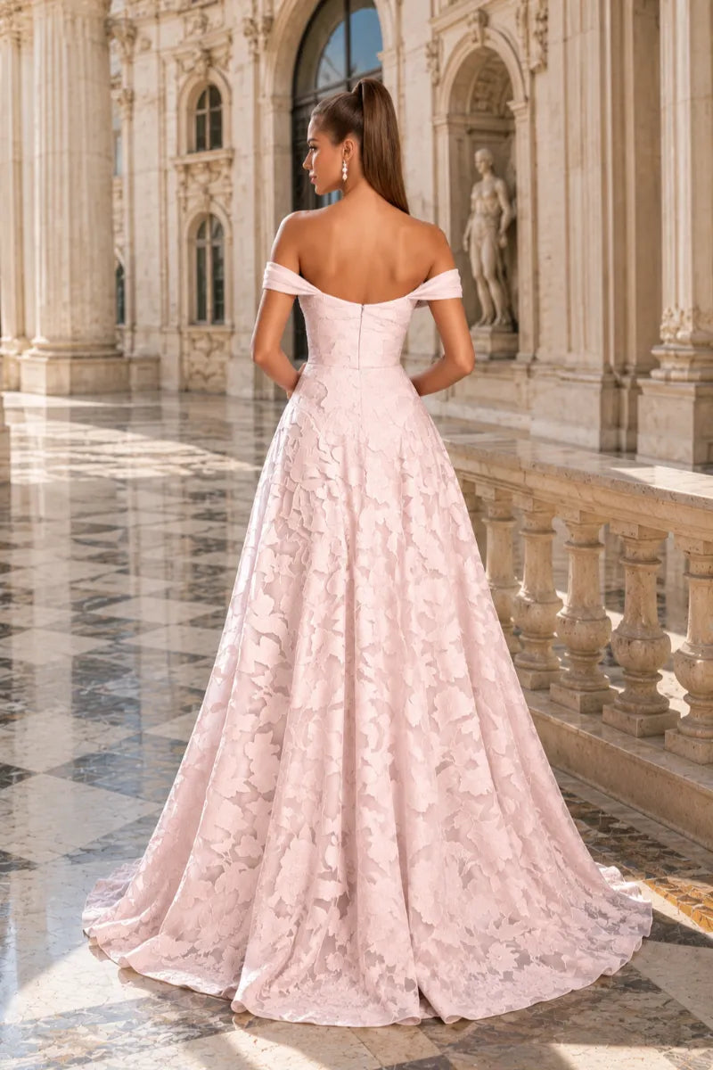 Aurora Off Shoulder Jacquard A-Line Evening Gown