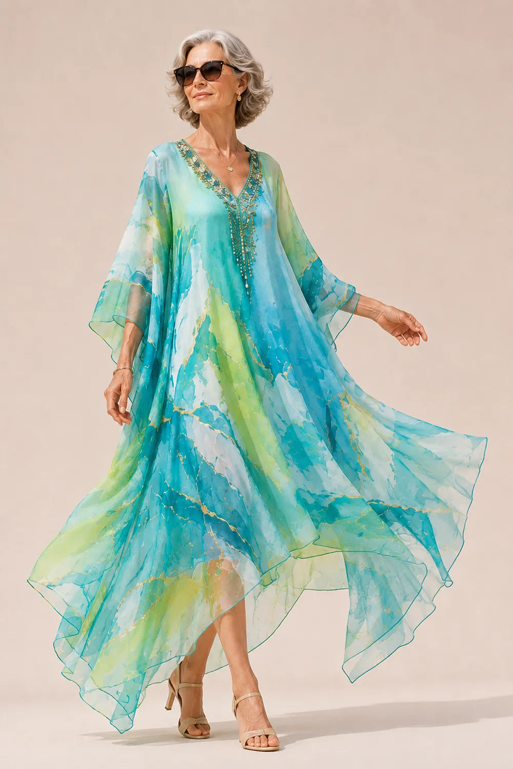 Loose Fit Printed V-Neck Maxi Dress