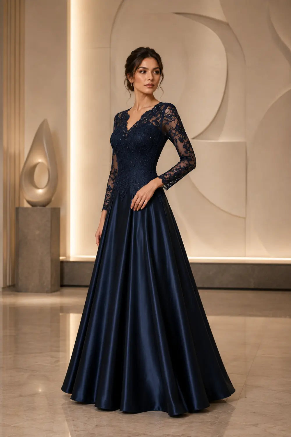 Lace Long Sleeve A-Line Formal Gown