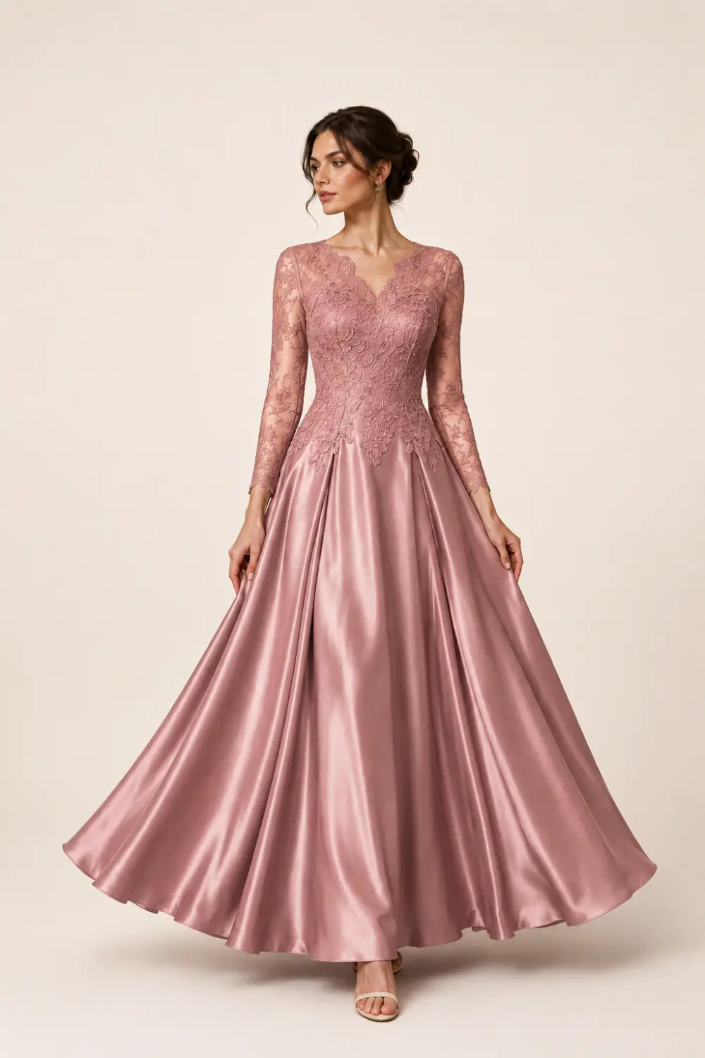 Lace Long Sleeve A-Line Formal Gown