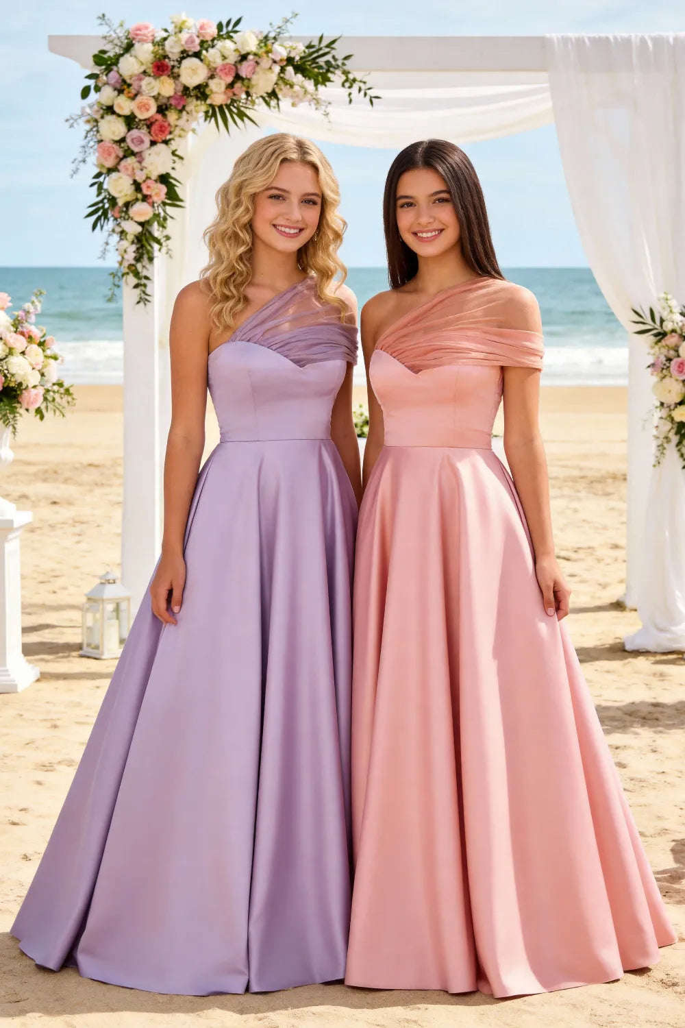 Celestia One-Shoulder Satin A-Line Evening Gown