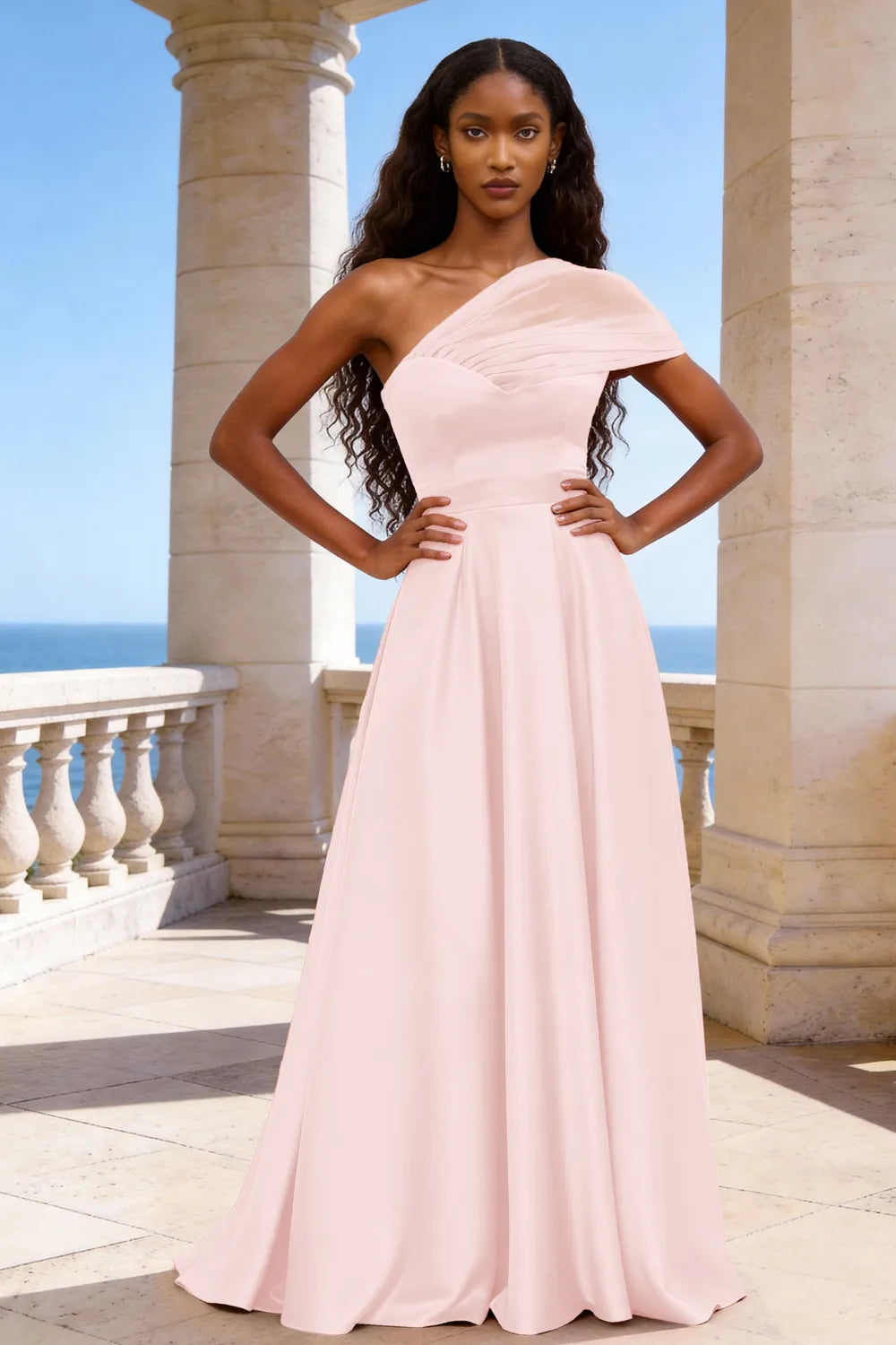 Celestia One-Shoulder Satin A-Line Evening Gown