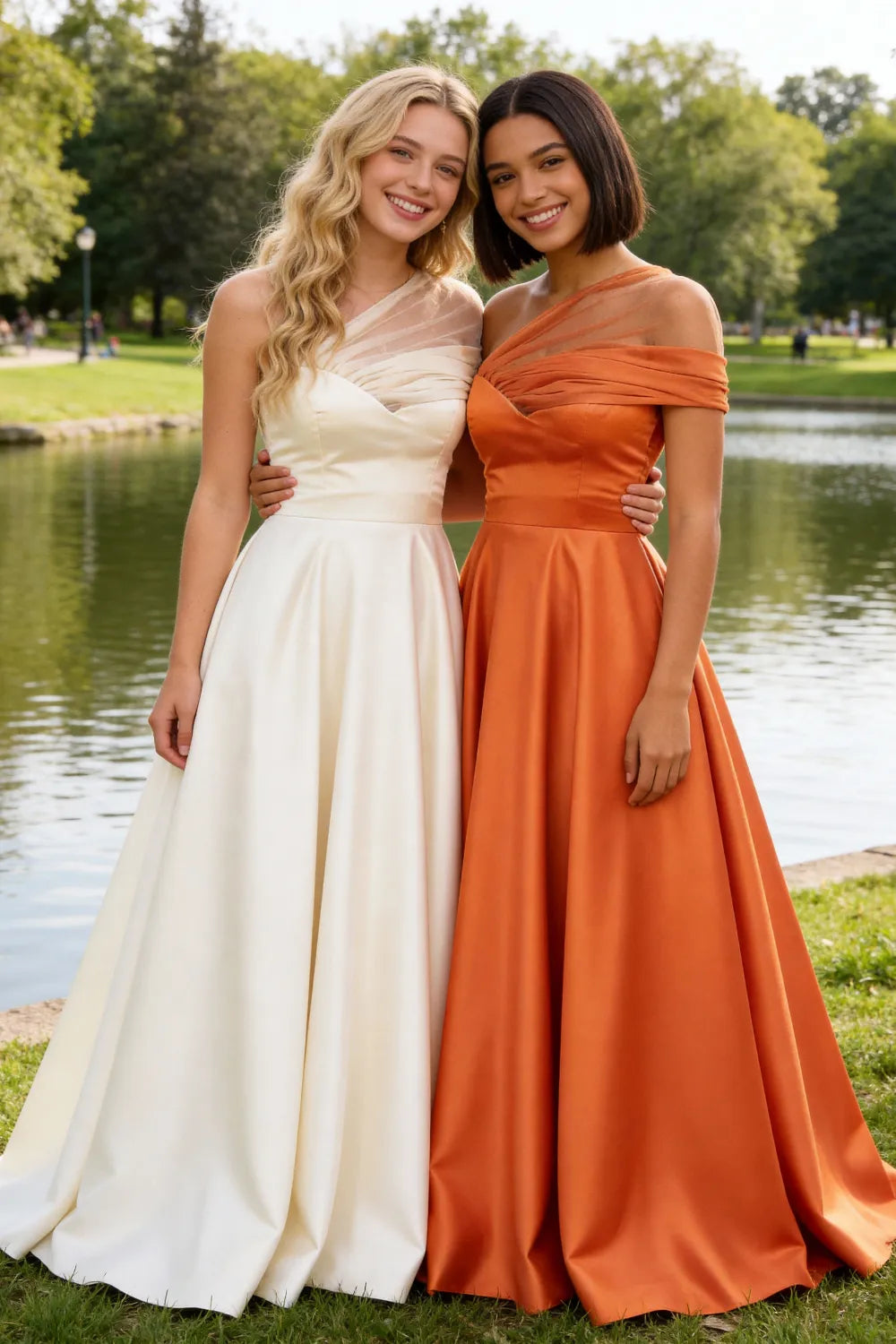 Celestia One-Shoulder Satin A-Line Evening Gown