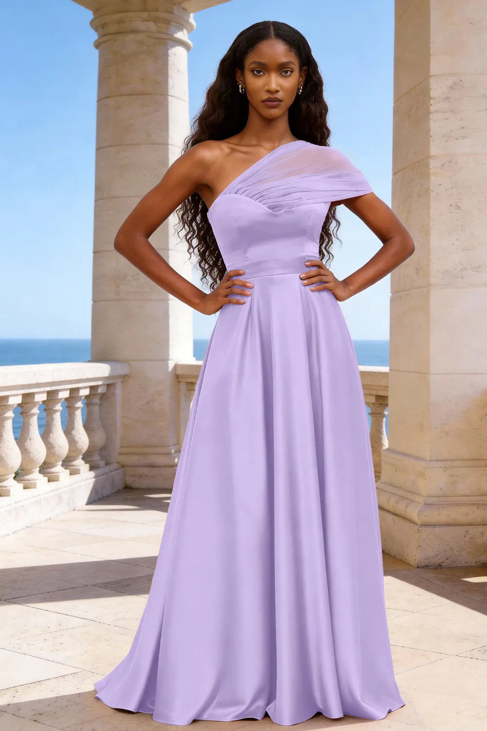 Celestia One-Shoulder Satin A-Line Evening Gown