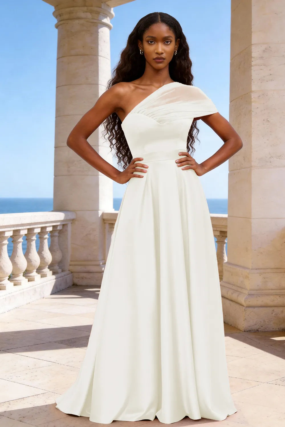 Celestia One-Shoulder Satin A-Line Evening Gown