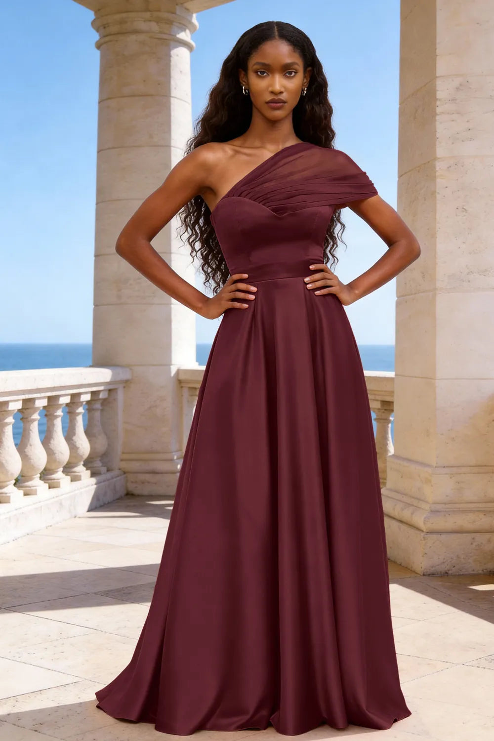 Celestia One-Shoulder Satin A-Line Evening Gown