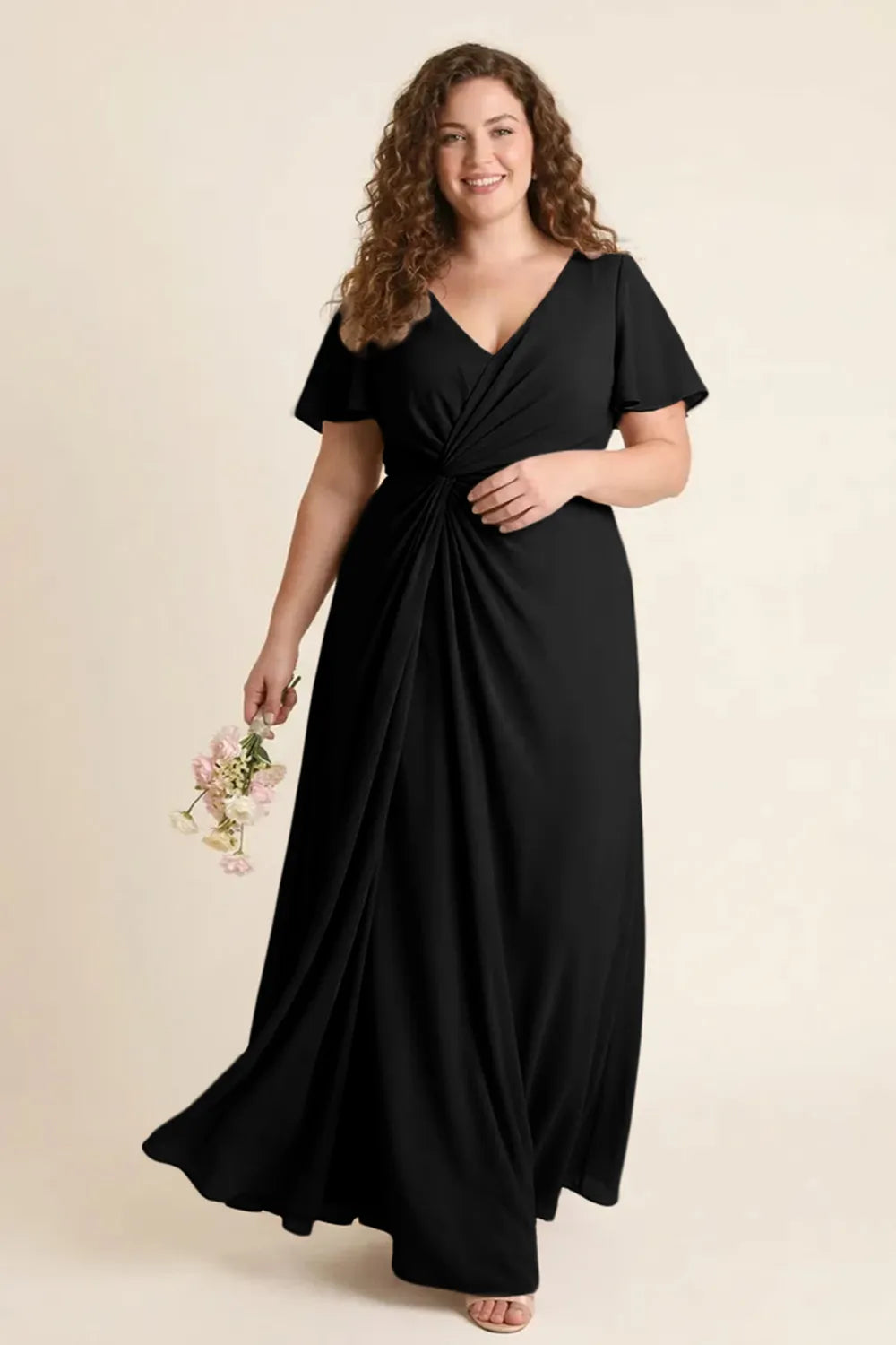 Aurora Ruched V-Neck Chiffon Maxi Dress