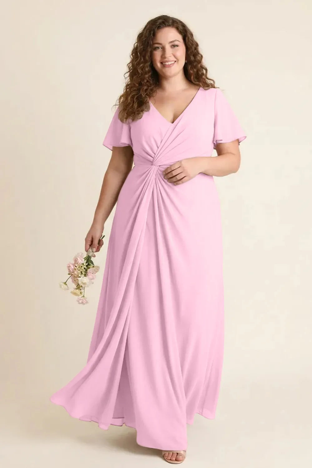Aurora Ruched V-Neck Chiffon Maxi Dress