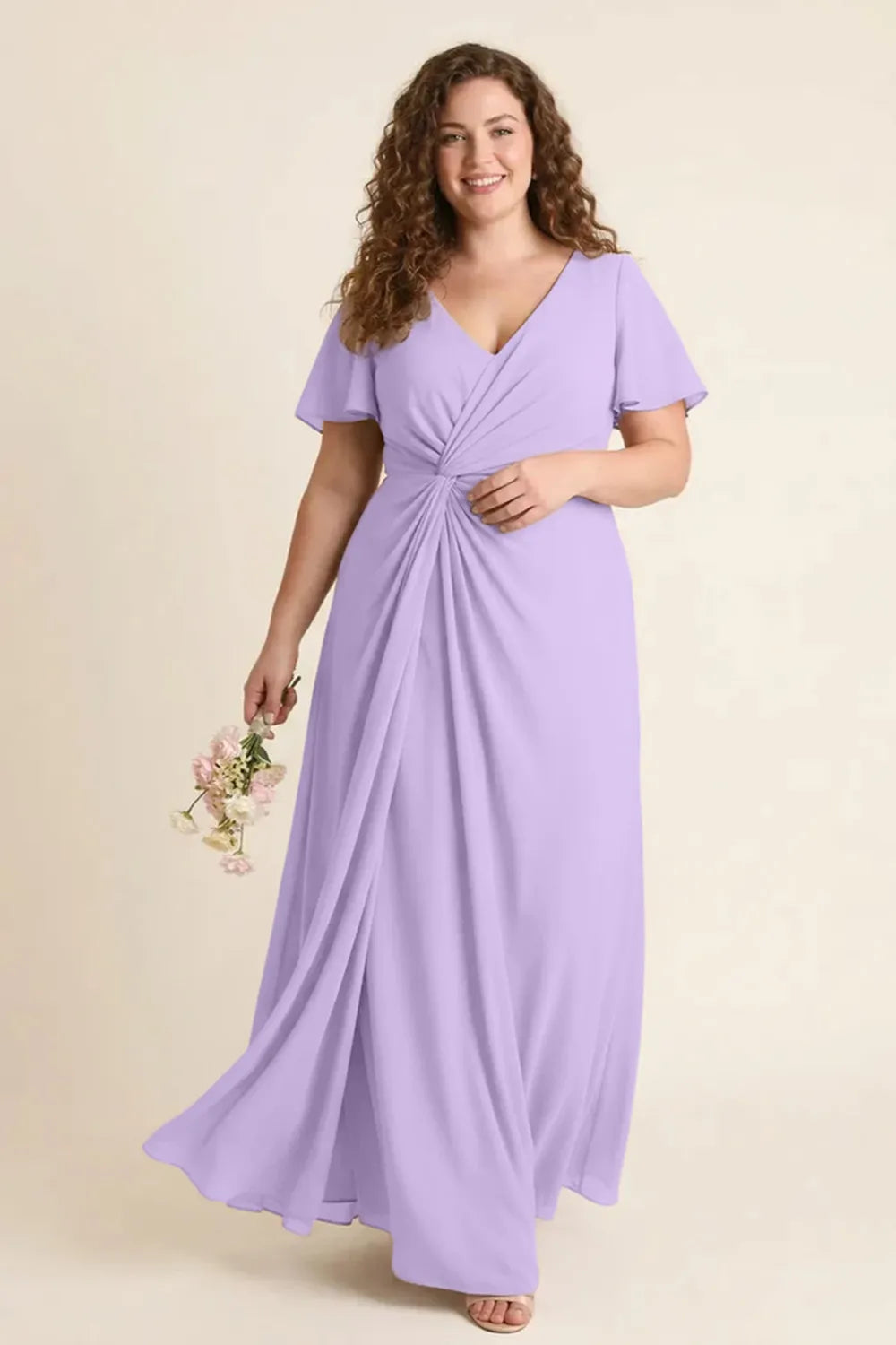 Aurora Ruched V-Neck Chiffon Maxi Dress