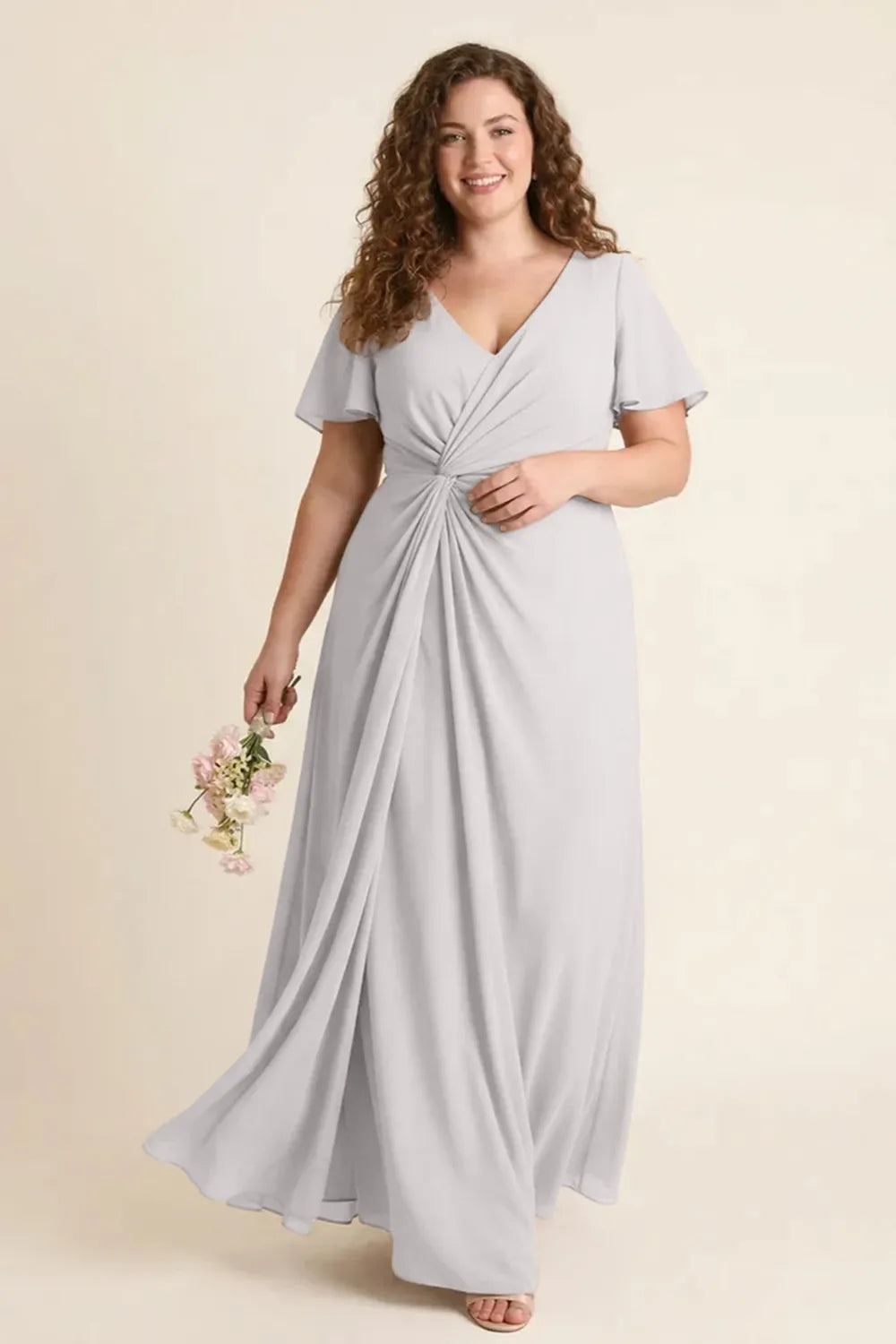 Aurora Ruched V-Neck Chiffon Maxi Dress
