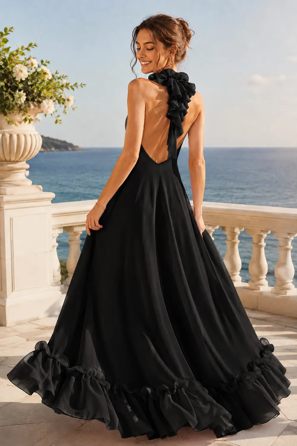 Marielle Open Back Ruffle Maxi Gown