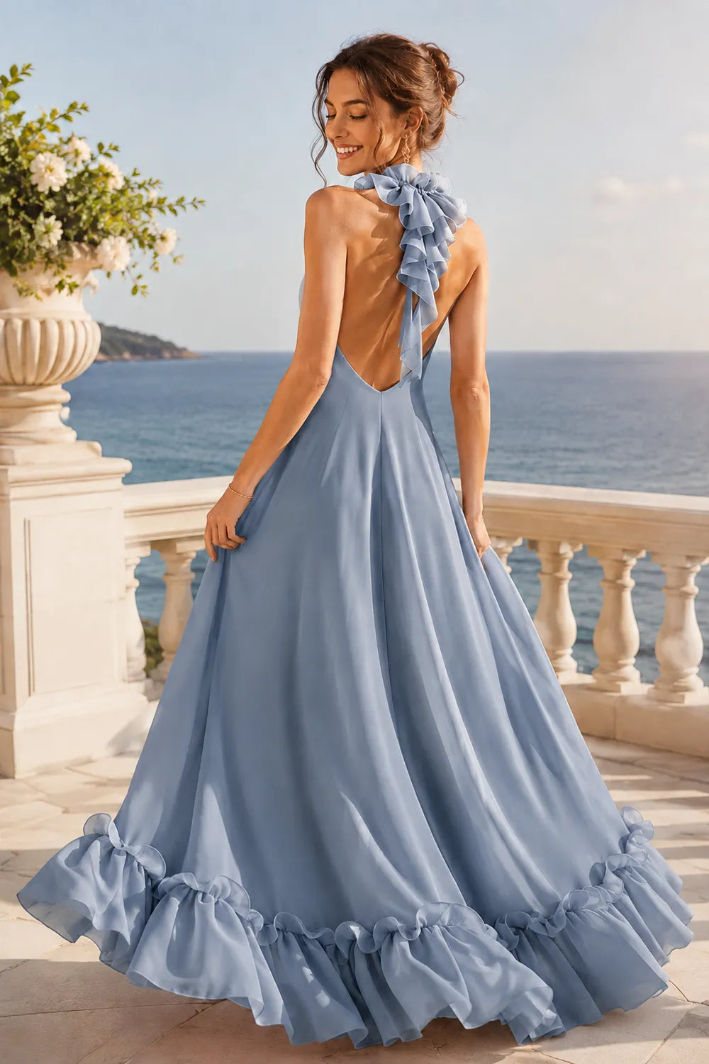 Marielle Open Back Ruffle Maxi Gown