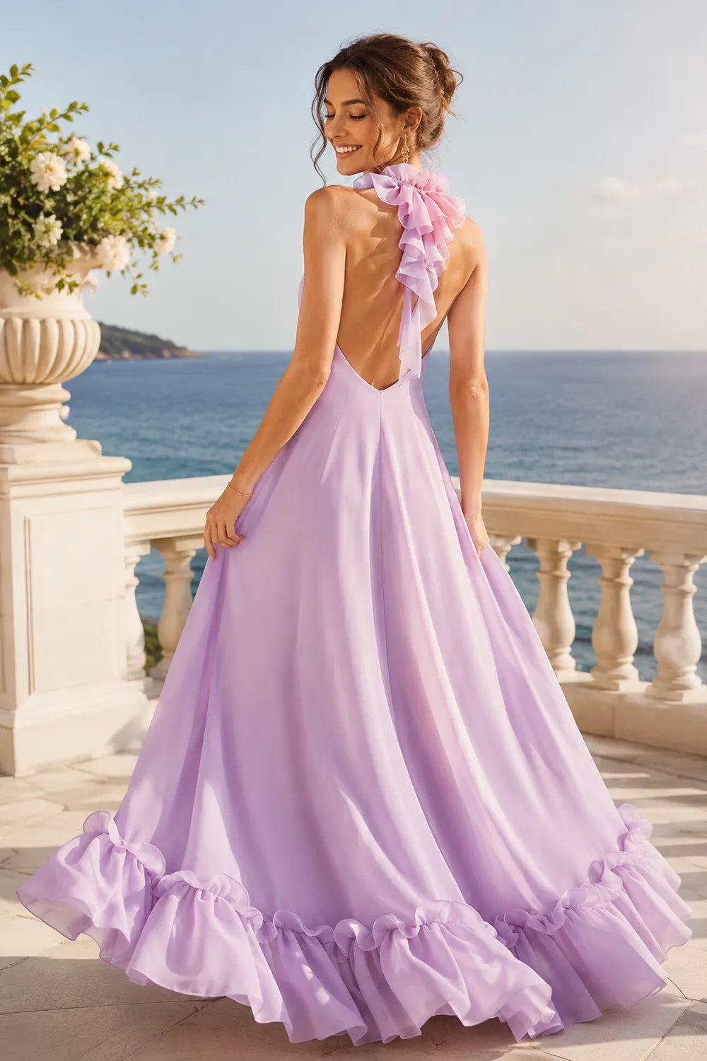 Marielle Open Back Ruffle Maxi Gown