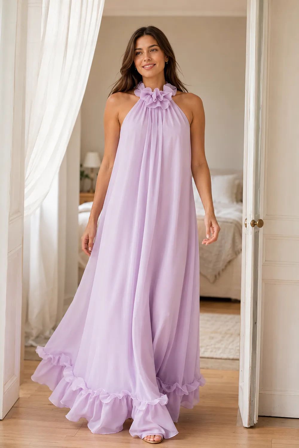 Marielle Open Back Ruffle Maxi Gown