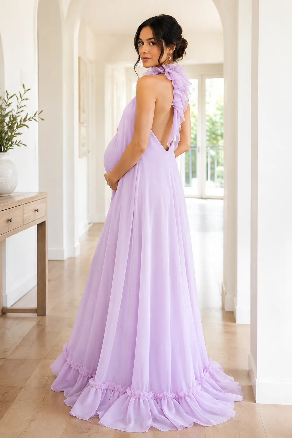 Marielle Open Back Ruffle Maxi Gown