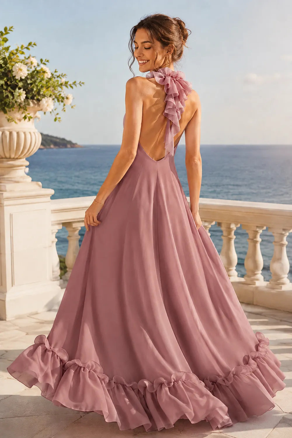 Marielle Open Back Ruffle Maxi Gown