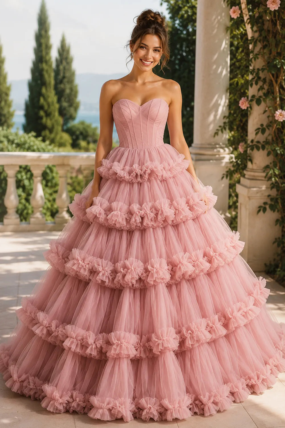 Princess Ruffled Ball Gown Dress