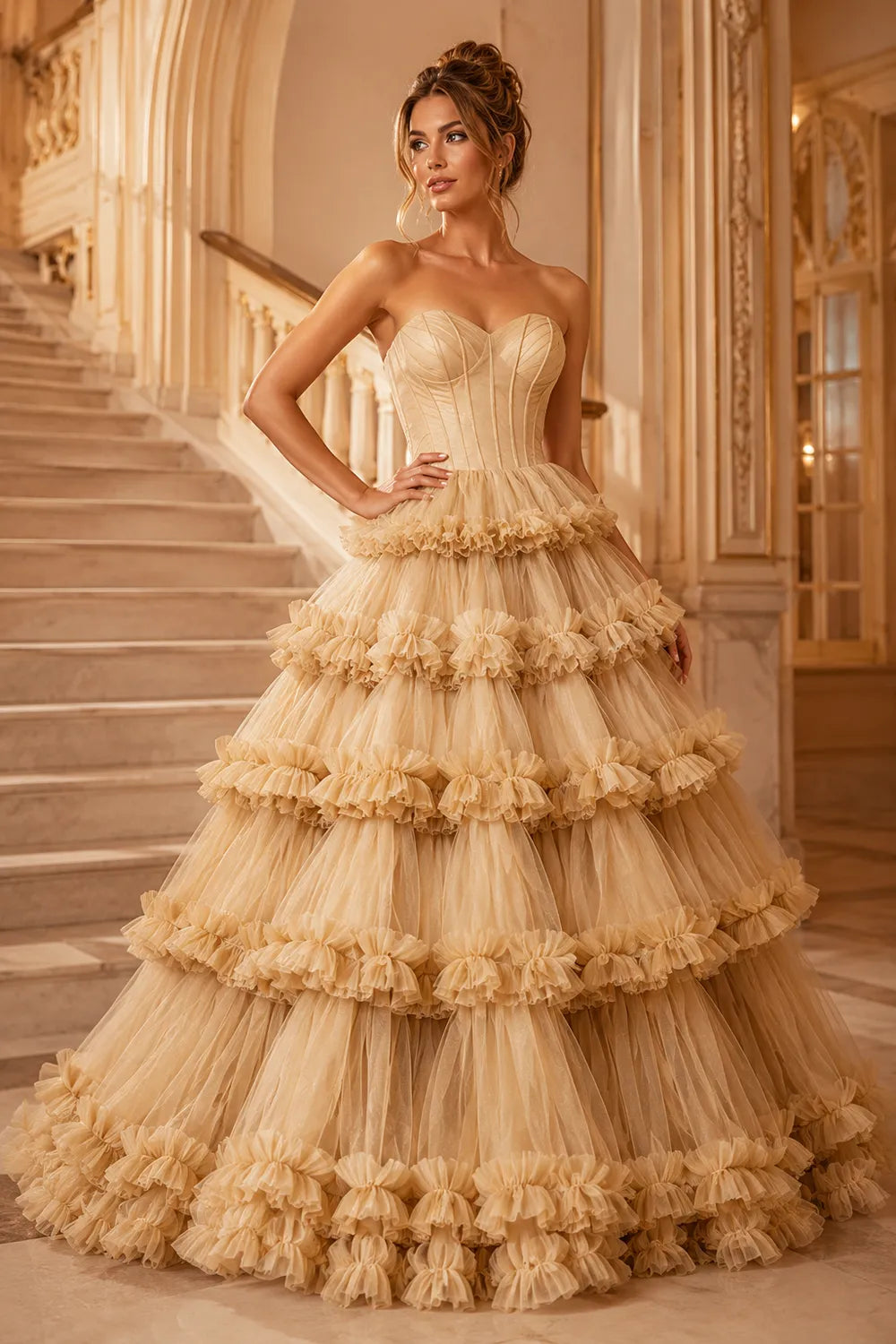 Princess Ruffled Ball Gown Dress