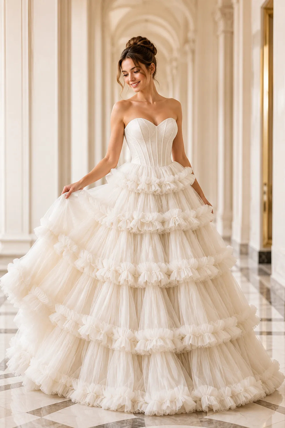 Princess Ruffled Ball Gown Dress
