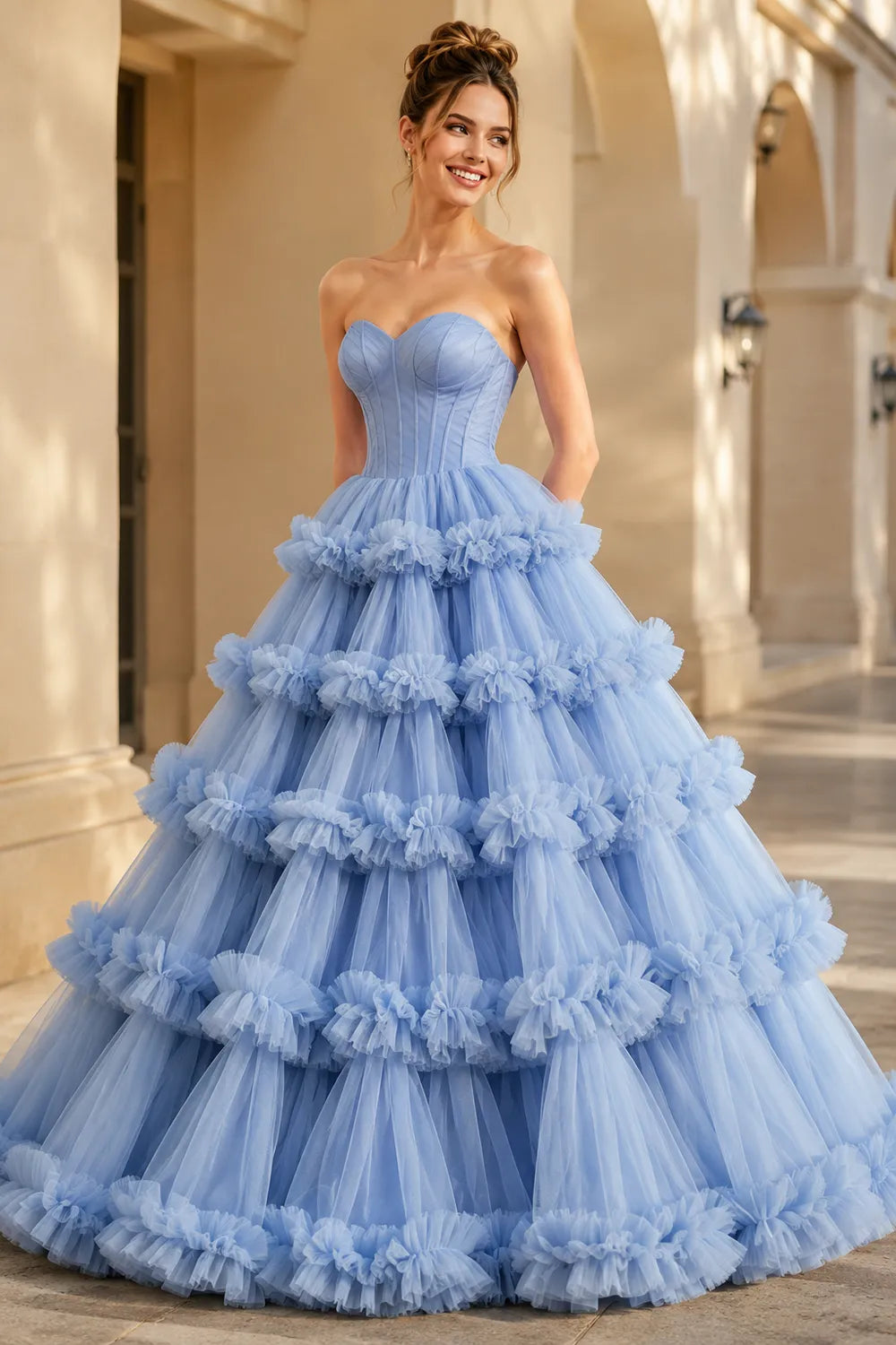 Princess Ruffled Ball Gown Dress