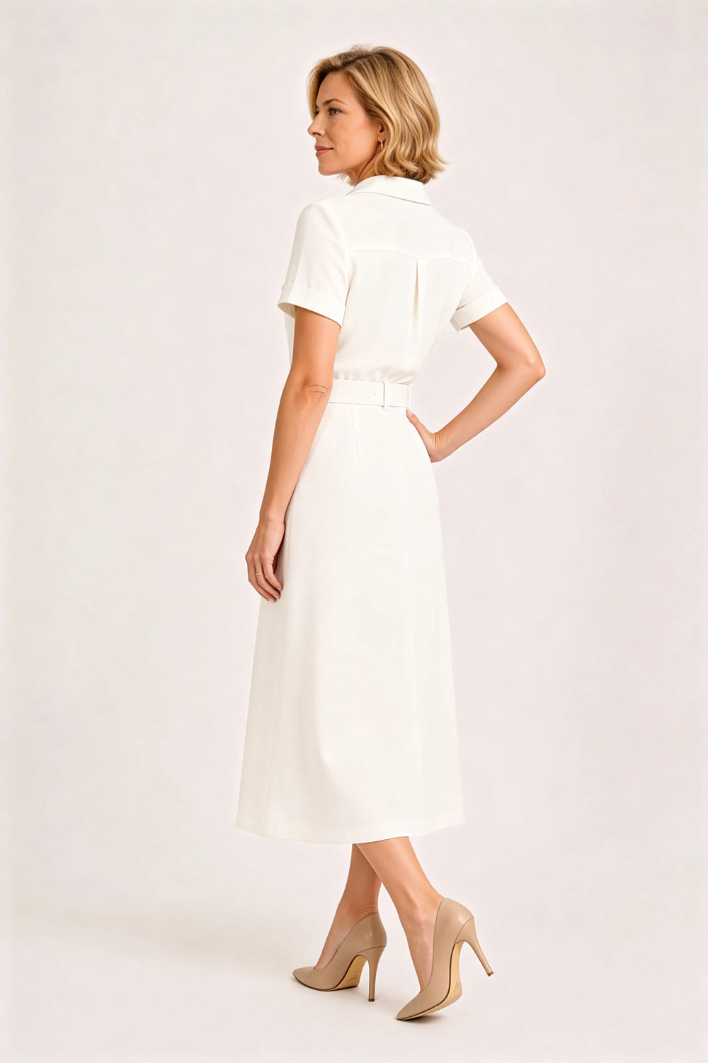 V-Neck Belted Midi Dress