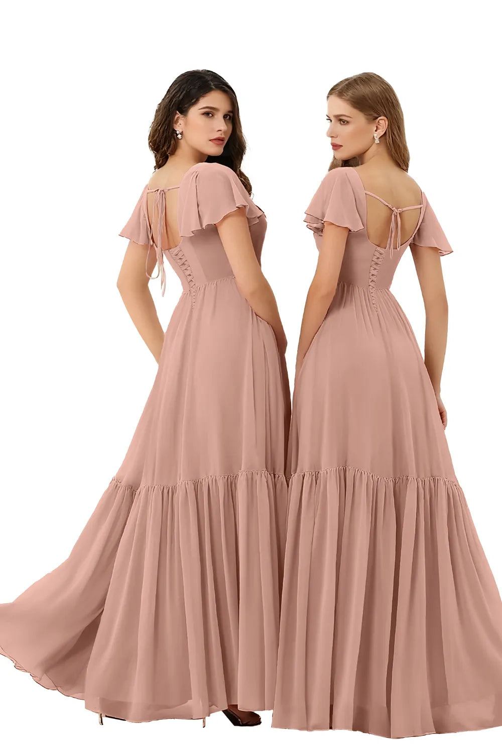 Square Neck Chiffon Bridesmaid Maxi Dress