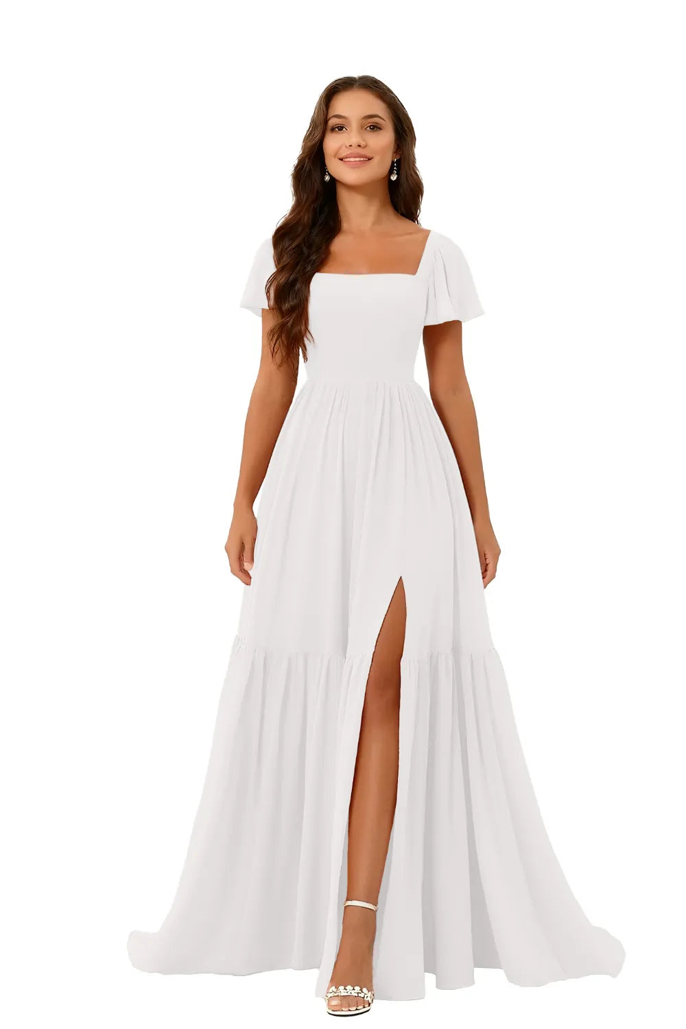 Square Neck Chiffon Bridesmaid Maxi Dress