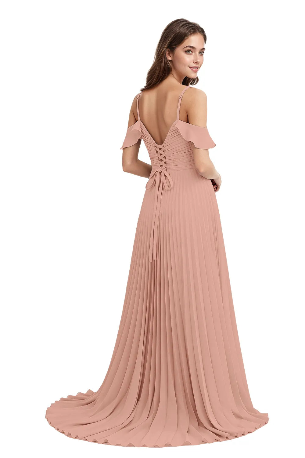 Celeste Grace Long Pleated Chiffon Gown